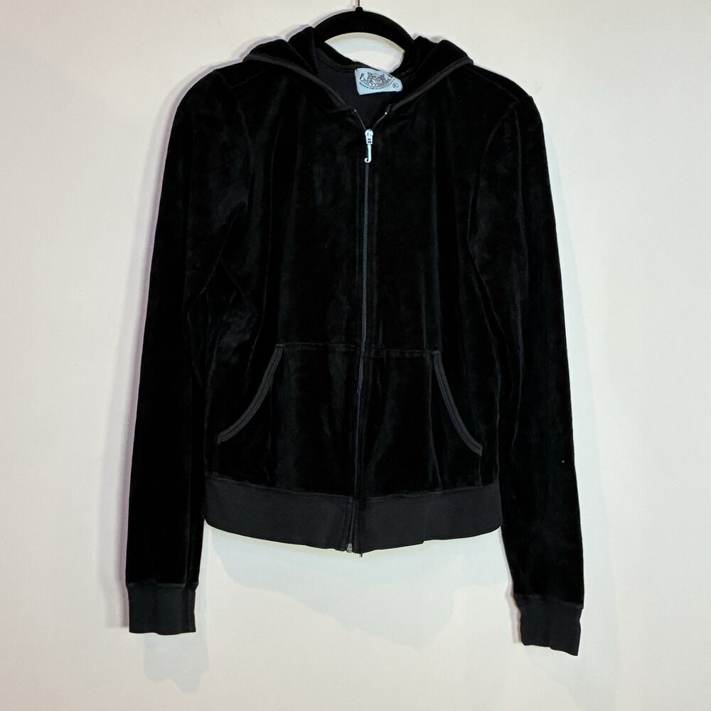 Vintage Y2K Juicy Couture Velour Zip Up Hoodie Black J Zipper Size XL